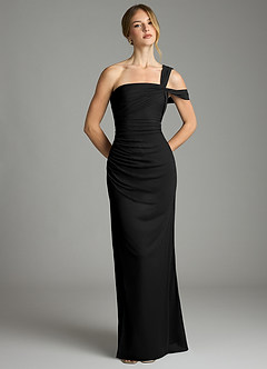 Azazie Tati Jurken voor bruidsmeisjes Jurk van Mesh met Kolom Off the Shoulder Zwart image2