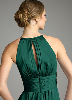 Azazie Bonnie Vestidos de damas de honor Vestido de Esmeralda de Satén Elástico de Corte en A con Plisado image6