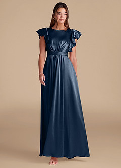 Azazie Daphne Bescheidene Brautjungfernkleider A-Linie Gestreift Metallic Satin Bodenlänge Kleid image3