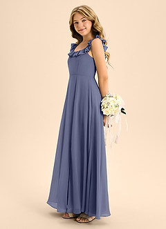 Azazie Callie Junior Abito A-Line in Chiffon Increspato Stormy image7