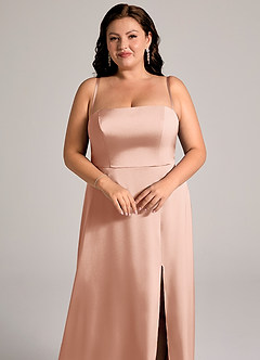 Azazie Wren Vestidos de damas de honor Vestido de Oro Rosa de Satén Elástico de Corte en A Convertible con Sin tirantes image11