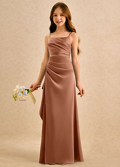 Azazie Cannoli Girls Formal Blumenmädchenkleider A-Linie Plissee Stretch-Satin Kleid Bronzer image4
