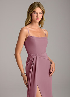 Azazie Tahlia Bridesmaid Dresses Vintage Mauve A-Line with Belt Chiffon Dress image2