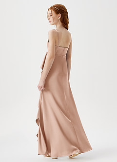 Azazie Kaylee Junior English Rose A-Line with Belt Stretch Satin Dress image5