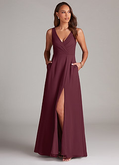 Azazie Nelly Bridesmaid Dresses Cabernet A-Line Pleated Chiffon Dress image2