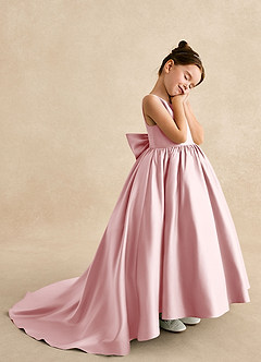 Azazie Mimia Blumenmädchenkleider A-Linie Schleifen Matte Satin Kleid Puderrosa image4