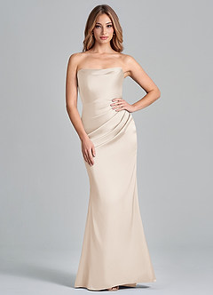 Azazie Olea 신부 들러리 드레스 인어 스트랩리스 스트레치 새틴 바닥 길이 드레스 image1