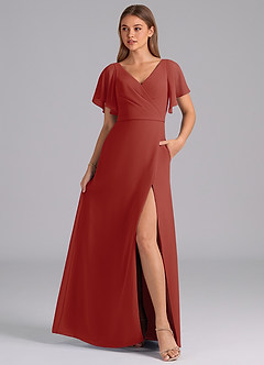 Azazie Ambrosia Bridesmaid Dresses Terracotta A-Line Pleated Chiffon Dress image3