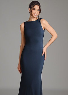 Azazie Gwen Bridesmaid Dresses Dark Navy Mermaid Pleated Premium Stretch Jersey Dress image6