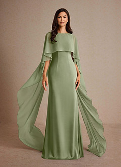 Azazie Milfred At-home Try On Dresses Dusty Blue Sheath Boatneck Stretch Satin Dress image1