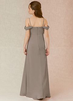 Azazie Kaitlynn Junior Taupe A-Line Off the Shoulder Chiffon Dress image2