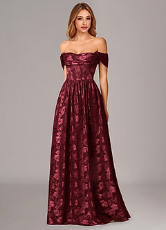 Azazie Hazel Abiti da Damigella Abito A-Line in Burnout Floreale Corsetto Cabernet image3