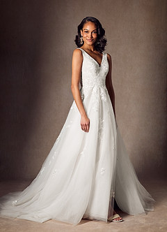Azazie Joie Abiti da Sposa Abito A-Line in Tulle con Scollo a V e Paillettes Bianco Diamante image5