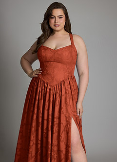 Azazie Francis Bridesmaid Dresses Auburn A-Line Corset Floral Burnout Dress image11