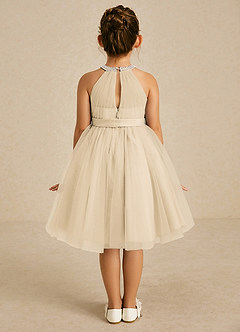 Azazie Honey Flower Girl Dresses Champagne A-Line Beaded Matte Satin Dress image2