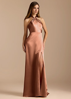 Azazie Tracie Bridesmaid Dresses Bronzer A-Line Pleated Metallic Satin Dress image5