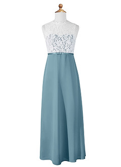 Azazie Rana Junior A-Linie Spitze Chiffon Kleid Stimmungsvolles Blau image6