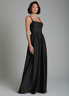 Azazie Mona Bridesmaid Dresses Black A-Line Corset Stretch Satin Dress image5