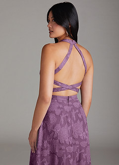 Azazie Clarice Jurken voor bruidsmeisjes Jurk van Bloemen Burn-out met A-Lijn Zijsplit Blauweregen image6