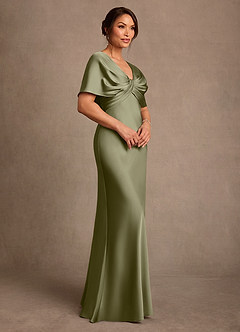 Azazie Dosia Mother of the Bride Dresses Pistachio Sheath Pleated Stretch Satin Dress image2