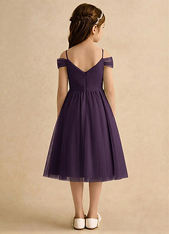 Azazie Lila Girls Formal Robe Demoiselle D'honneur Fillette Robe Trapèze en Tulle Épaule décolletée Prune image2
