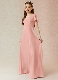 Azazie Induh Junior Abito A-Line in Chiffon Increspato Rosetta image3