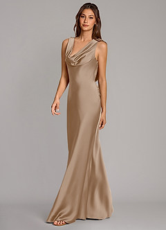 Azazie Cheryl Robes de demoiselle d'honneur Robe Sirène en Satin extensible Taupe image3