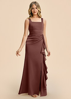 Azazie Adrienne Junior Espresso Sheath Pleated Stretch Satin Dress image6