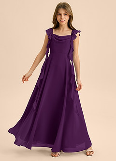 Azazie Carmin Junior Klä av A-Line i Chiffong Rynkad image1