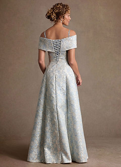 Azazie Harriett Brudens mor kjoler A-Line Off the shoulder Blomster Jacquard Gulv-længde Kjole image4