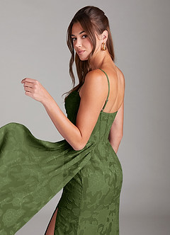 Azazie Denisa Brautjungfernkleider Etui Plissee Blumen-Burnout Kleid Olivgrün image5