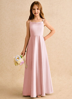 Azazie Joella Flower Girl Klänningar Klä A-Line i Stretch Satin Plisserad image3
