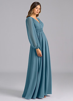 Azazie Palerma Robes de demoiselle d'honneur Robe Trapèze en Mousseline de soie Manche longue Bermude image3