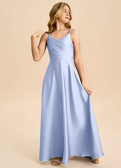 Azazie Bug Junior Ice A-Line Pleated Stretch Satin Dress image4