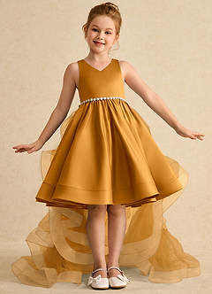 Azazie Julietta Flower Girl Dresses Butterscotch Ball-Gown Convertible Tulle Dress image2