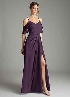 Azazie Dakota Bridesmaid Dresses Plum A-Line V-Neck Pleated Chiffon Dress image9