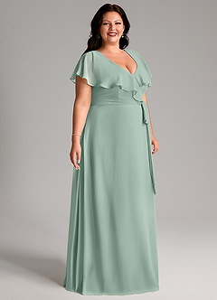 Azazie Lainey Bridesmaid Dresses Agave A-Line with Pockets Chiffon Dress image11