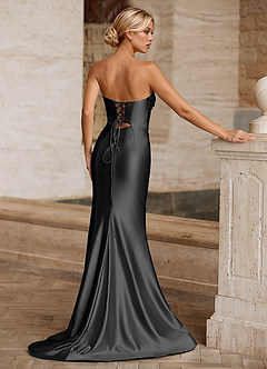 Aelina Black Cutout Corset Satin Prom Dress image2