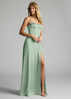 Azazie Natalie Brautjungfernkleider A-Linie Herzausschnitt Stretch-Satin Kleid Agave image4