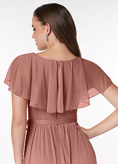 Azazie Jael Bridesmaid Dresses Cedar Rose A-Line V-Neck Mesh Dress image6