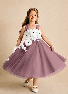 Azazie Dovey Abiti da Ragazza di Fiori Abito Principessa in Tulle Fiocco Vintage Malva image4