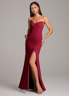 Azazie Yola Bridesmaid Dresses Burgundy Sheath Pleated Chiffon Convertible Dress image4