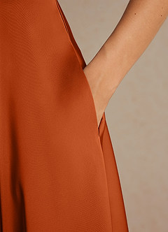 Azazie Niles Vestidos para mãe da noiva Vestido Laranja Queimada de Cetim elástico de Linha A com Trens image9