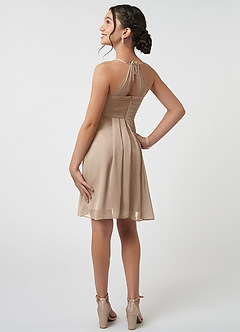Azazie Ginny Junior Taupe A-Line Pleated Chiffon Dress image4