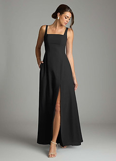 Azazie Debra Bridesmaid Dresses Black A-Line with Pockets Chiffon Convertible Dress image4
