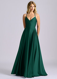 Azazie Truce Robes de demoiselle d'honneur Robe Trapèze en Satin extensible émeraude image1