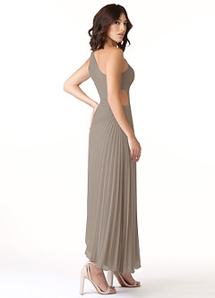 Azazie Kirra Bridesmaid Dresses Taupe A-Line One Shoulder Chiffon Dress image4