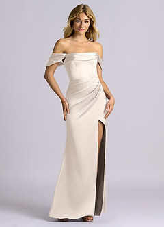 Azazie Auden Bridesmaid Dresses White Alabaster Sheath Off the Shoulder Stretch Satin Convertible Dress image7