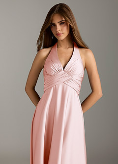 Azazie Tessie Bridesmaid Dresses Blushing Pink A-Line Pleated Stretch Satin Dress image6