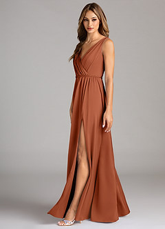 Azazie Tanicia Bridesmaid Dresses Cedar Rose A-Line Pleated Stretch Satin Dress image5